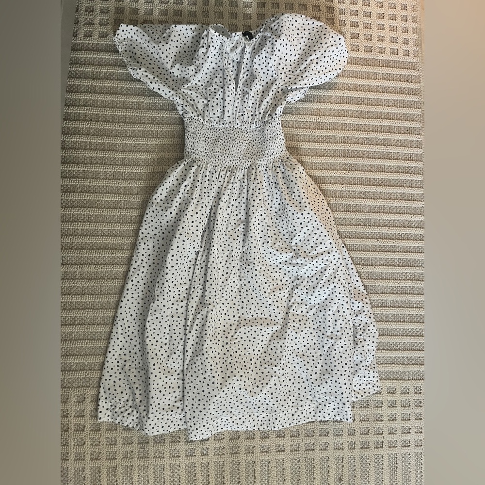 J. Crew White Midi Dress with Black Polka Dots